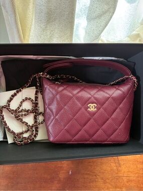 CHANEL Quilted Caviar Leather Crossbody Bag in Burgundy hobo top handle